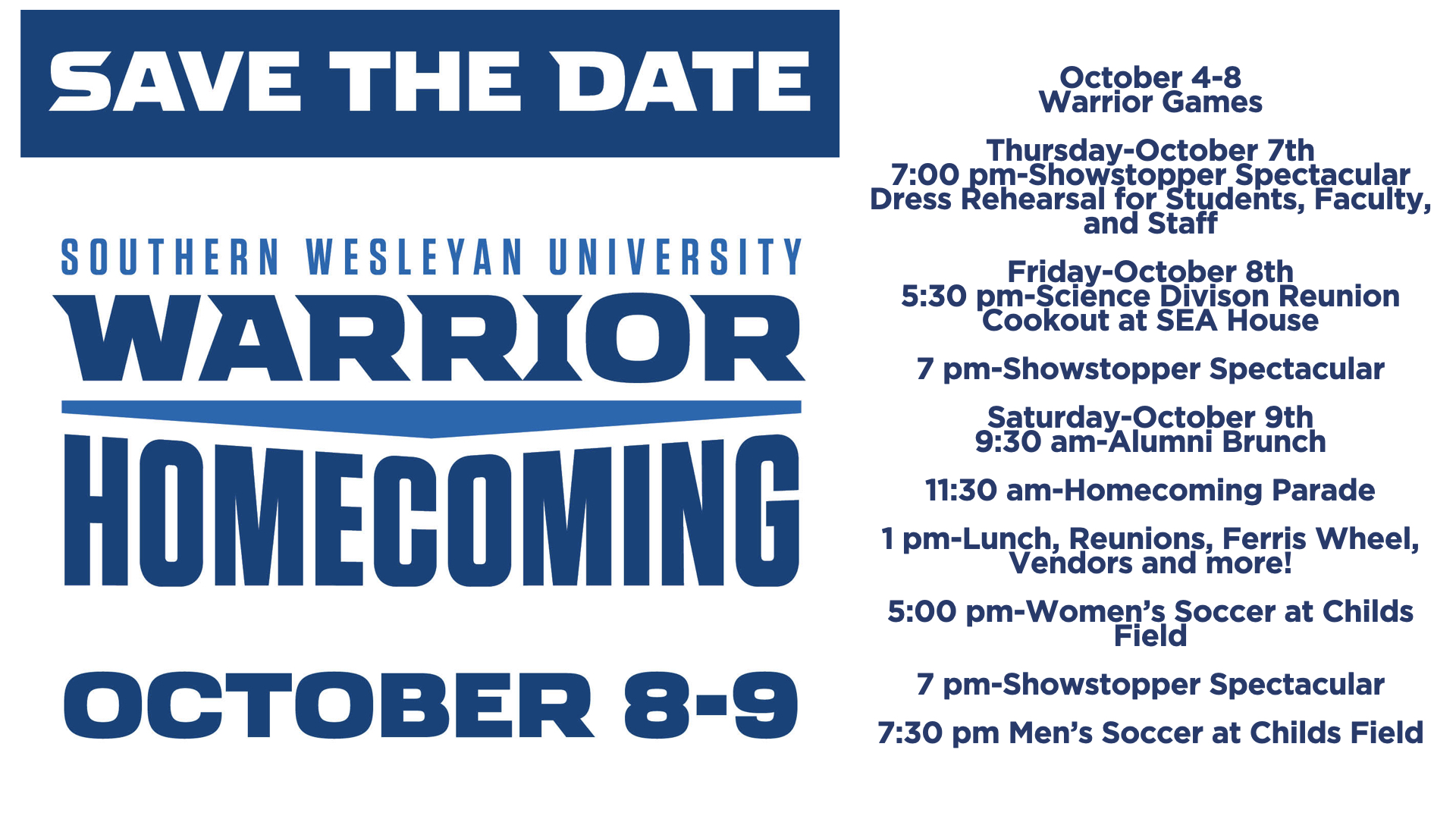 Warrior Homecoming October 8-9